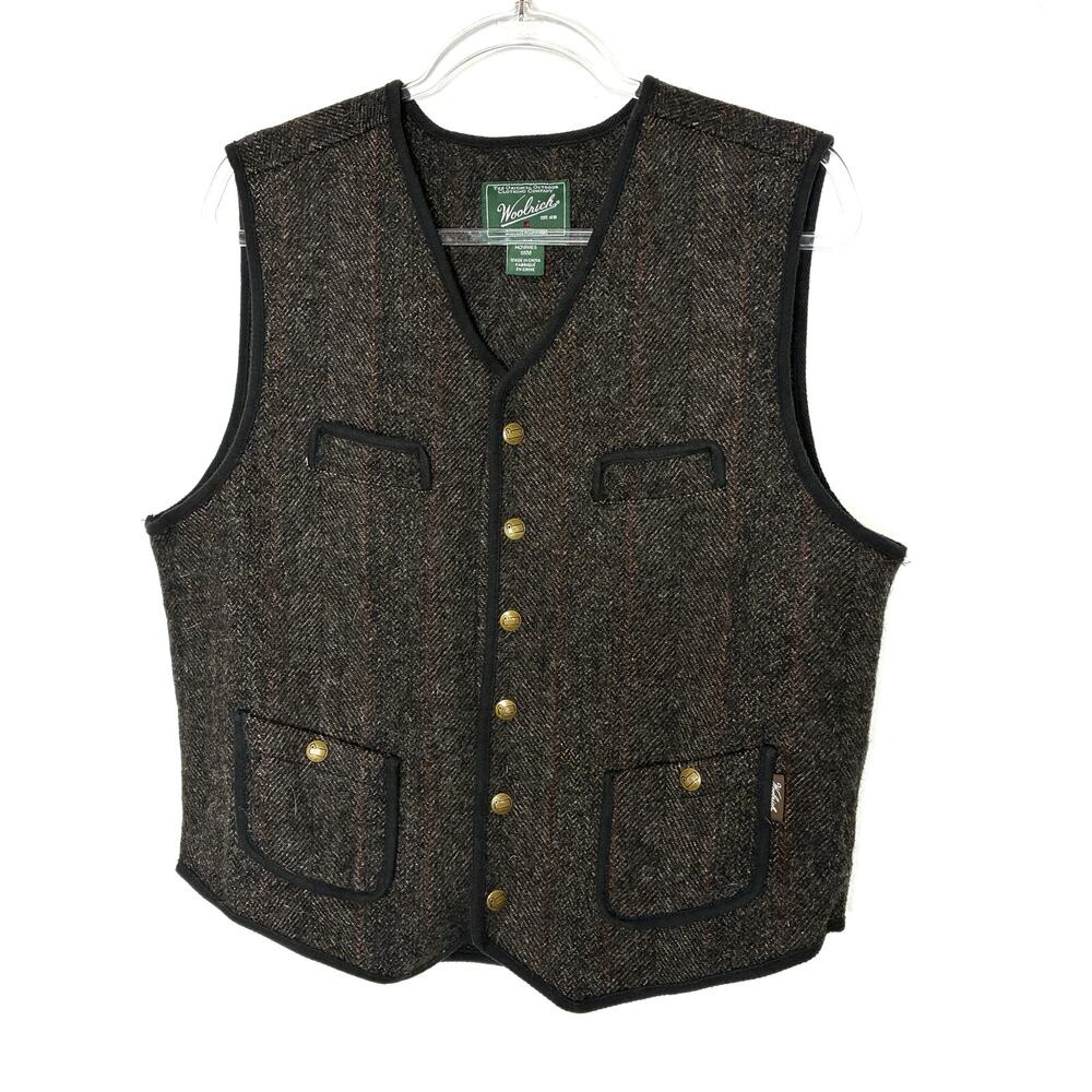 Woolrich Wool Nylon Vest Snap Front Brown Outdoor Hunting Layer Mens Medium